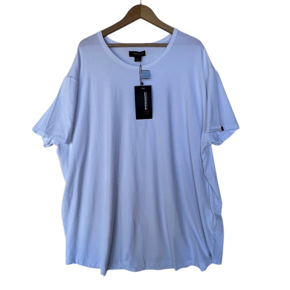Strongsize Mens 4XL White Crew Neck Short Sleeve T-Shirt Cotton‎ Stretch
